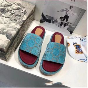 2022 Lyxdesigner Kvinnor Sandal Canvas Platform Tofflor Real Leather Slides Beach Slipper Outdoor Party Sandaler