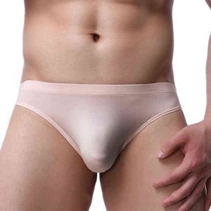 Sexy Underwear Men Briefs Shorts Cueca Thin Ice Silk Low Waist Panties Solid U Conve Pouch Seamless Underpants Plus Size M-3XL Y220426