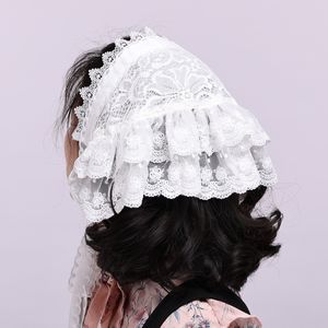 Vintage Lolita Head Scarf Costume Accessories Triangle Lace Embroidered Headpiece for Women Headdress