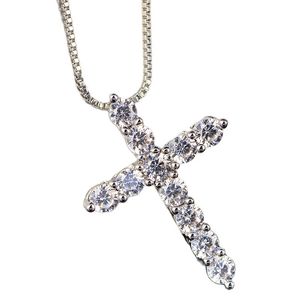 Woman 925 For Silver Necklace Men 18 Inches Chain Shiny Crystal Classic Cross Pendant Fashion Luxury Jewelry Gifts