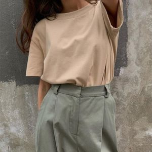 Wotwoy 여름 니트 기본 솔리드 티셔츠 여성 캐주얼 코튼 짧은 소매 티셔츠 여성 탑스 여성 패션 S-XL 220407