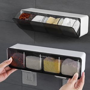 Wholesale salt and pepper containers with spoon for sale - Group buy Kitchen Wall Mount Spice Organizer Rack Salt and Pepper Shakers Spice Jars Seasoning Container With Spoons Spice Organizer Tool