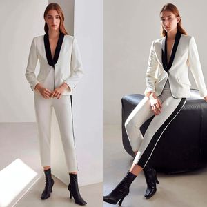 Color Matching Two Piece Wide Leg Pant Suits 2022 Women Casual Female Wedding Wear Mother of the Bride Trousers Set