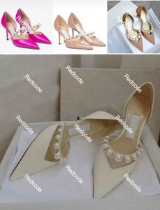 Popular Brands Aurelie Women Sandals Shoes Patent Leather Pointed Toe Lady Sexy Summer Pumps Pearl Embellishment High Heels