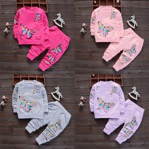 2pcs bebek giyim setleri kelebek desenli uzun kollu çocuk kıyafetleri seti 387363