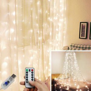Strings Curtain String Light 3 3m 300leds Copper Wire USB Remote Control Christmas Wedding Holiday Party Outside Romantic LED LightsLED