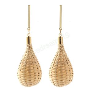 Bohemian Summer Geometric Hollow Handmade Rattan Wood Dangle Earrings Women Korean Simple Chandelier Fashion Jewelry