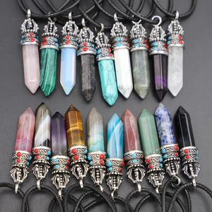 Fashion Silver Crown Natural Stone Pillar Point Pendant Rose Quartz Crystal Necklace Shape Making Charms Jewelry Accessories