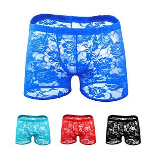 Unterhosen Herren Sexy Unterwäsche Höschen Farbe Spitze Transparent Rose Mesh Low-Waist Boxershorts Alternative RoleUnderpants