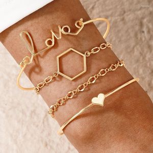 Boncuklu iplikçikler diezi hip hop geometrik bilezik bilezik setleri kadınlar için bohem altın renkli metal kalp harfleri zincir 2022 mücevher fawn22
