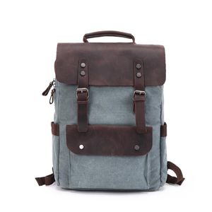 Backpack Europe Drop Vintage Canvas Leather Backpacks Men 14" Laptop Daypacks Waterproof Rucksacks WaxedBackpack