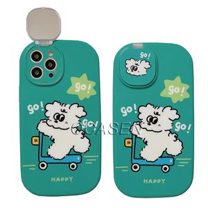 Custodia protettiva per fotocamera a specchio con cavalletto Custodie per telefoni ibride per iPhone 13 12 11 Pro Max Custodia per cellulare per specchio per trucco per ragazza Lady Flower Puppy Boy