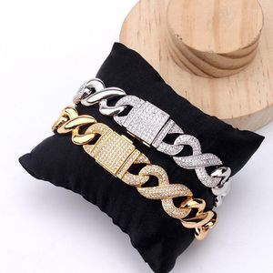 Link Chain Hip Hop Half Cz Stone Staled Bling Iced Out Infinity Cuban Bangle Armband för män Rapper smycken Drop Fawn22