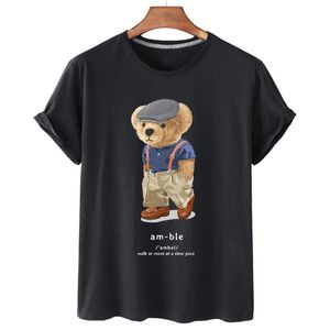 T-shirt feminina feminina Black Teddy Bear Letter Impresso T-shirts Tops para Summer Girls S-4xl Manga curta Camiseta solta Tees de camisetas CF739