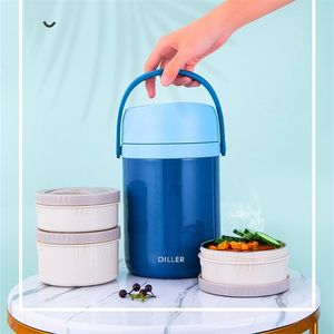 2000ML Food Lunch Box Stainless Steel Container For Hot Soup Vacuum Flask Thermos Insulated Kitchen School Lunch Boxes 201016