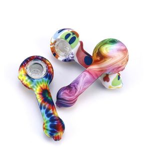 Wholesale 4.23Inch Colourful Silicone Pipe Tobacco Hand Pipes With Glass Bowl Dry Herb Oil Burner Spoon Pyrex Blowing Process High Quality Smoke Accessory