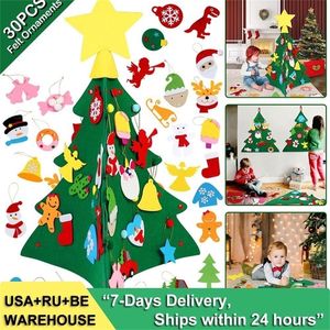 Ourwarm 3D DIY Felt Christmas Tree Set com 30pcs Ornamentos sentidos no ano novo Natal Decorações de Natal para crianças 201006