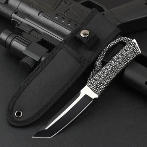 High Quality Survival Straight Knife 440C Two-Tone Tanto Point Blade Full Tang Paracord Handle Knives With Nylon Sheath