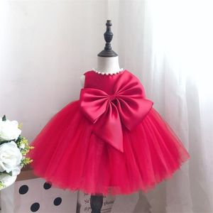 Baby Baptism Dress Beads Red Lace Princesa Vestido de Princesa Verão Infant