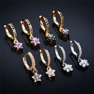 Colorful Star Charm Earrings Fashion Ins Style Women Ear Stud Copper Alloy Lady Golden Hanging Earing Party Young Girl Pave Zircon Jewelry