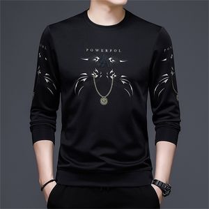 Browon Moda Czarny T Shirt Mężczyźni Jesień Long Ops Sleeve S Casual Regular Fit O-Neck Odzież 220325