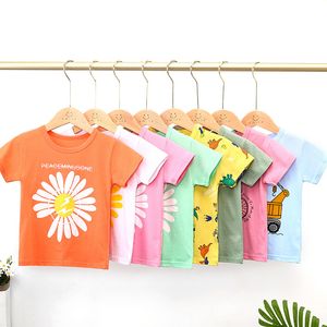 Barn Summer T Shirts For Boys Girls Cartoon Daisy Flowers Dinosaur Fashion 100 Cotton Bowable Kids Tee Tops Short Sleeve 220620