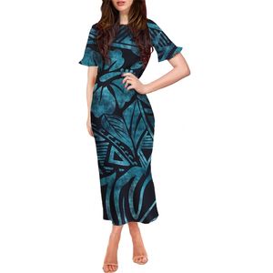 فستان طويل بالإضافة إلى حجم نساء الأزهار المطبوعة ماكسي فستان هاواي بولينيزي بولينيزيان الطباعة القبلية قصيرة الأكمام سعر المصنع سعر 220517