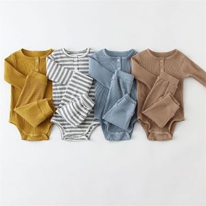 Roupas de menina bebê infantil conjunto de mangas compridas Bodysuit de calça nascida no menino nascida no verão Autumn Born Girl Clothing 220519