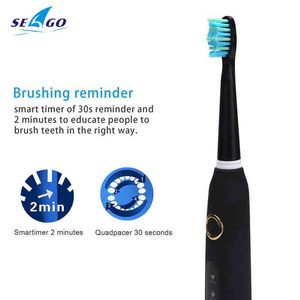 Zahnbürste Seago Sonic elektrische Zahnbürste für Erwachsene, Timer-Bürste, 5 Modi, wiederaufladbare USB-Zahnbürsten, Ersatzköpfe 0511