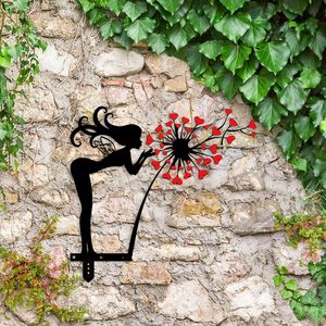 Творческая цветочная скульптура силуэт сад декор. Наружный металлический арт Железный дом настенный дерево статуи ручной ремесла 220721