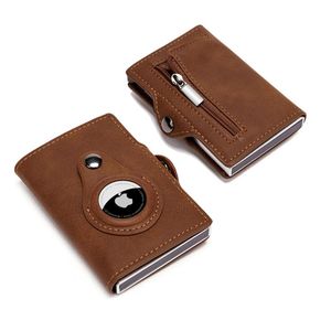 Wallets Airtag Men's Wallet Metal Aluminum Box Case Rfid Anti-theft Swipe Holder Genuine Leather Short Zipper Coin PurseWallets