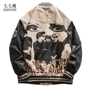 Baseballläderjacka män porträttbrev brouroid motorcykel pu jacka mens överdimensionerade varsity vintage bombare kappa unisex 220815