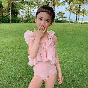 Children Ruffle Tulle swimsuit One-Pieces summer baby girl princess gauze skirt swimwear lovely quick-drying kids lace bathing suit S2055