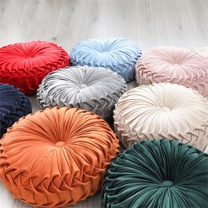 Round Chair Cushion PP Cotton Pumpkin Seat Nordic Folded Wheel Pumpkin Lumbar Pillow for Living Room Sofa Velvet Cushion 220402