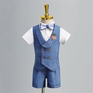 Children s Formal Vest Suit Set Boy Summer Wedding Baby s First Birthday Piano Performance Costume Kids Waistcoat Shorts Clothes 220620