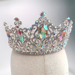 Fashion AB color Tiara Crowns Crystal Queen Princess Diadem Bridal Round Crown Hair Jewelry For Wedding Women Hair Accessories T200522