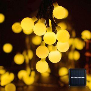 Strings Solar Globe Light White Ball 5m/7m Luzes de cordas LED Garlandas de fada para festas de Natal Casamento ao ar livre Decoração