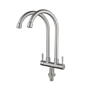 Rubinetti da cucina Doppio drago in acciaio inossidabile Doppio rubinetto dell'acqua Rubinetto girevole a 360 gradi Miscelatore per lavabo da cucina