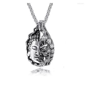 Pendant Necklaces Stainless Steel Chain Necklace Half Faced Buddha Face Devil Glamour Rock Hip Hop Men And Women Jewelry Heal22