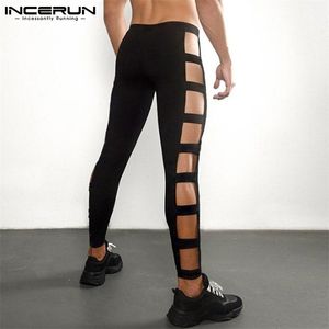 INCERUN Männer Hosen Einfarbig Jogger Aushöhlen Sexy Elastische Taille Casual Hosen Männer Streetwear Bodybuilding Jogginghose 220621