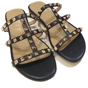 Summer Zapatos Mujer Kolor Kolor Kolor Gladiator Płaska skórzana damska Sandały Kampy Kamienie Zebior Flip Flip Flops Sandal Designer Buty 35-41