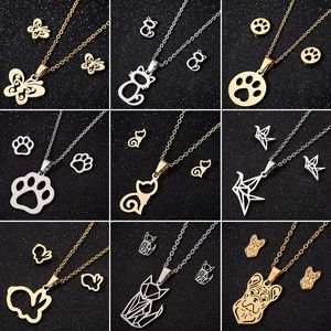 Bijoux Animal Stainless Steel Necklace Set Cartoon Cat Paw Rabbit Butterfly Dog Necklaces Statement Jewelry