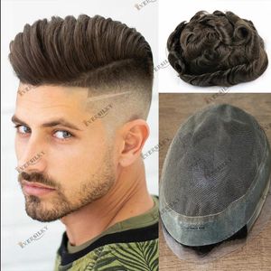 Toupee da uomo in capelli umani australiani Base in pizzo svizzero con PU intorno traspirante per l'uso quotidiano estivo # 1B # 2 # 3 Disponibile Sistema di sostituzione della protesi capillare per capelli mossi