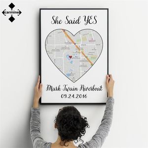 Custom Heart Map Art Canvas Печать персонализированное настенное искусство Hello Will You Dave Romantic Ciotes Canvas Painting для годовщины подарок 220623