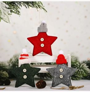クリスマスニット帽子星ぶら下げペンダントクリスマスツリーハンギングクリスマスパーティー暖炉の装飾のためのフェルトの星の飾りFY5371