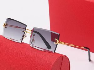 Óculos de sol para mulher desenhador Óculos de sol Sunshade Eyeglass Anterreflecção composta Metal sem aro ímpico retângulo quadro de verão moda fósforo com caixa