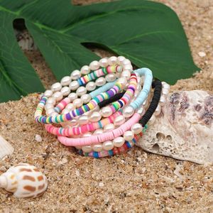 Perlenstränge 2022 Frauen Schmuck Polymer Clay Sommer Strand Süßwasser Barock Perlenarmband Heishi Perlen Armbänder Edelstahl Kette F