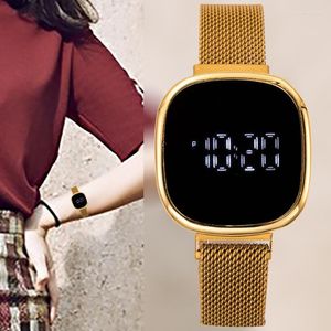 Zegarki na rękę luksusowy złoty zegarek dla kobiet LED cyfrowe zegarki damskie stop magnetyczny bransoletka damska damski zegar Montre