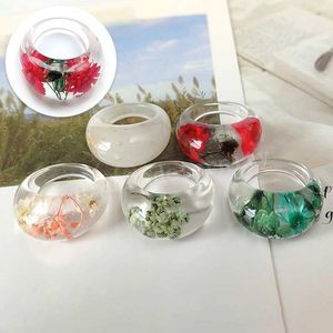 Anillo de resina epoxi grueso transparente a la moda, bonitos anillos de dedo de flores secas hechos a mano Multicolor para mujer, regalos de joyería de fiesta
