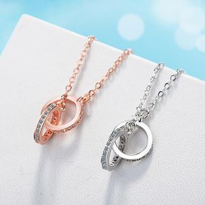 Anhänger-Halsketten, klassischer runder Kreis, verbunden, glänzender Mikrokristall, zwei Reifen, weiblich, trendiges Hals-Accessoire, Schmuck, Geschenke